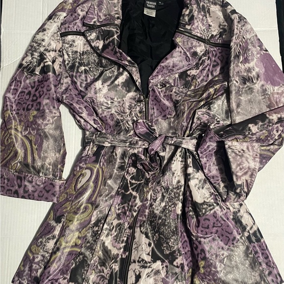 Sharon Young Purple and Black Trench Coat with Belted Waist - Picture 1 of 10